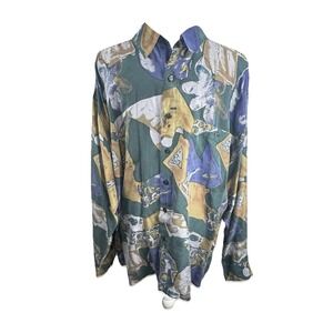 Mens Size L Summa 100% Silk Long Sleeve Vintage Abstract Shirt 80s 90s Loud Dad